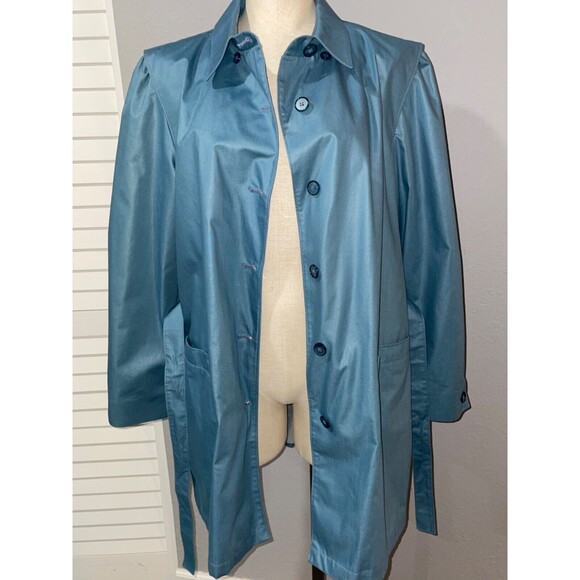 London Fog Women's Size 16 Vintage Blue Trench Coat made in USA - Picture 9 of 11